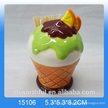 Promotional handpainting icecream design ceramic toothpick holder